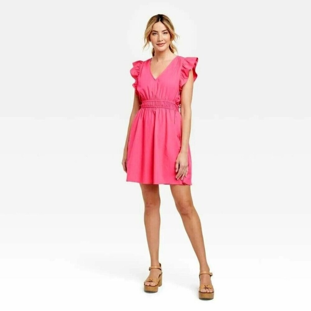 Universal thread flutter sleeve pink mini dress